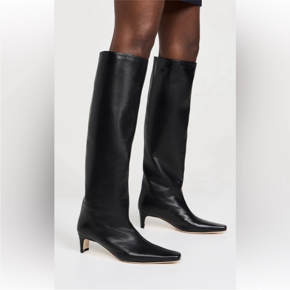 STAUD women's wally leather knee boots in black